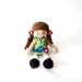 Crocheted Doll with Turquoise Skirt and Green Jacket Crocheted Toy