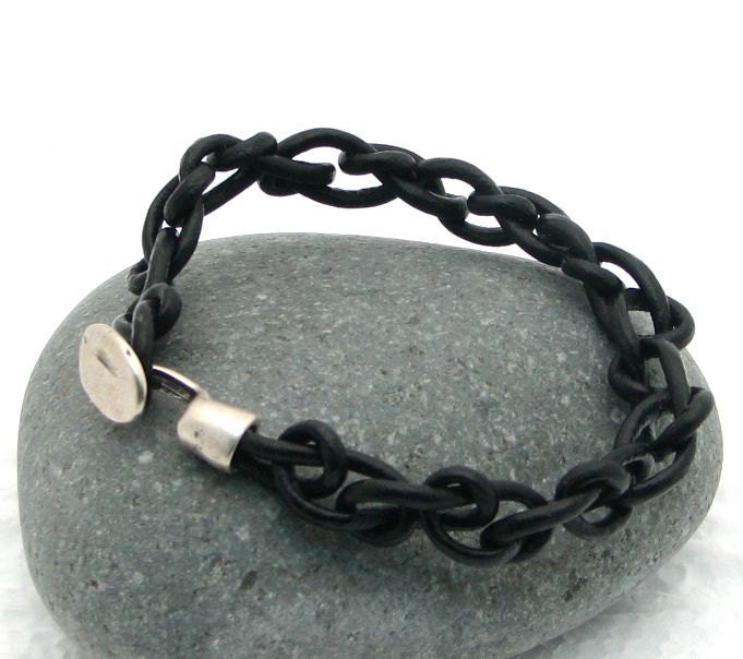 FREE SHIPPING .. Men or Women, unisex, handmade black leather braided bracelet with silver plated clasp.