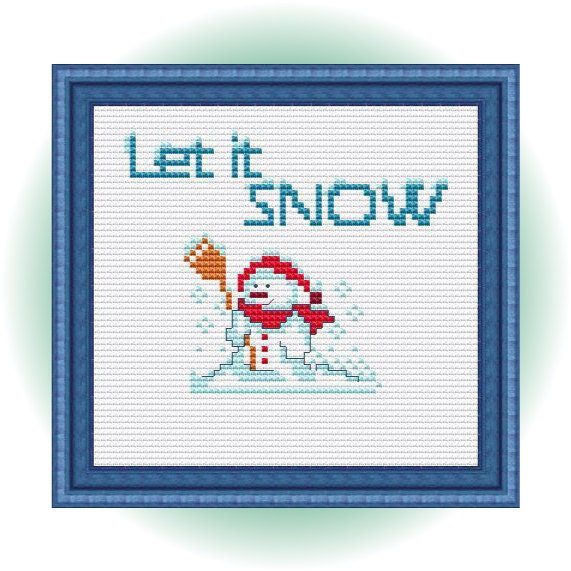 Mini, Let it SNOW, Cute Snowman, Easy Cross Stitch PDF Pattern for Winter, Baby Boy and Girl