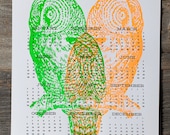 Letterpress Neon Owl Calendar green & orange - WishboneLetterpress