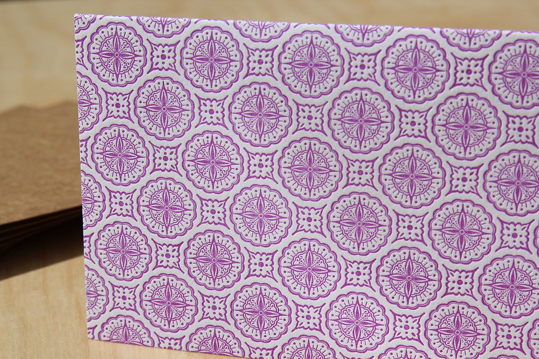 Set of 6 Purple Patterned note cards - WishboneLetterpress
