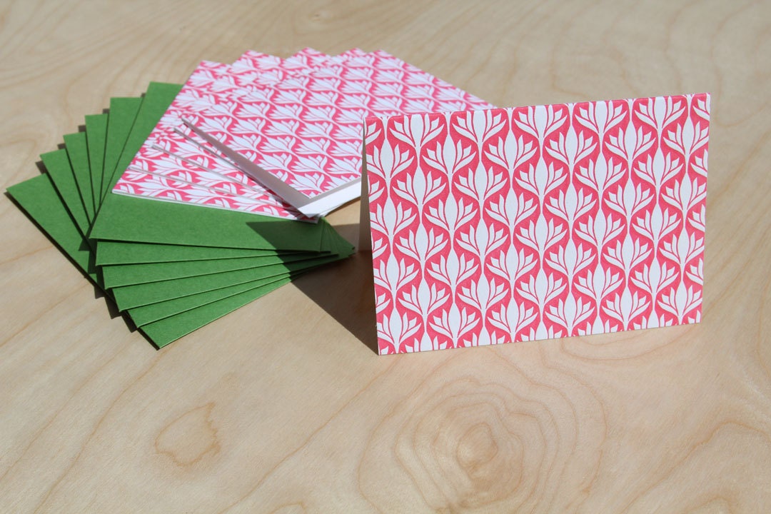 Set of 6 Pink Wallpaper note cards - WishboneLetterpress