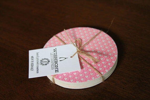 Letterpress Neon & Metallic Modern Fish scale pattern coasters