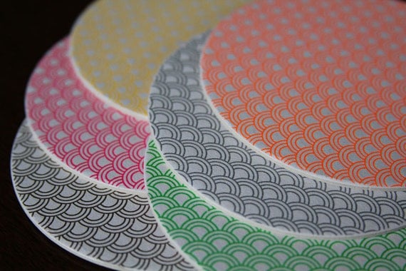Letterpress Neon & Metallic Modern Fish scale pattern coasters