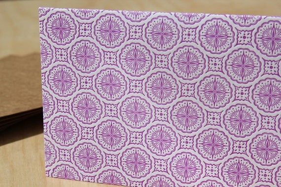 Set of 6 Purple Patterned note cards