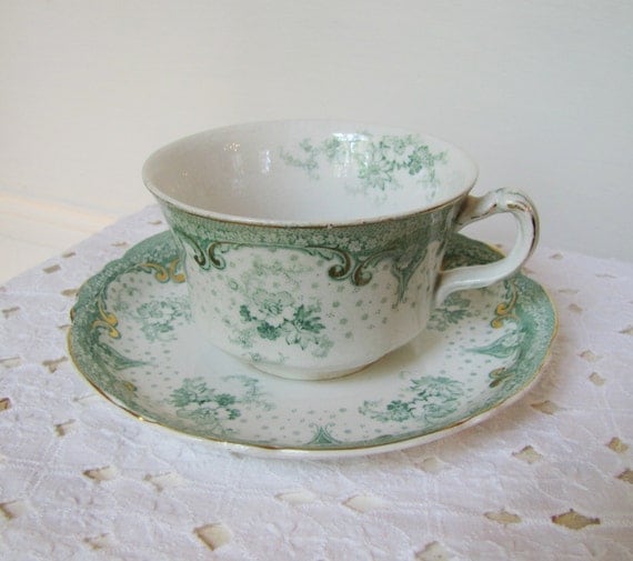 Antique Alfred Meakin Teacup Selwyn Pattern- Royal Semi-Porcelain, 1891-1930, Green Floral