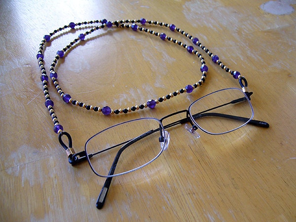 Amethyst Flash - Amethyst and Black Onyx Eyeglass Chain