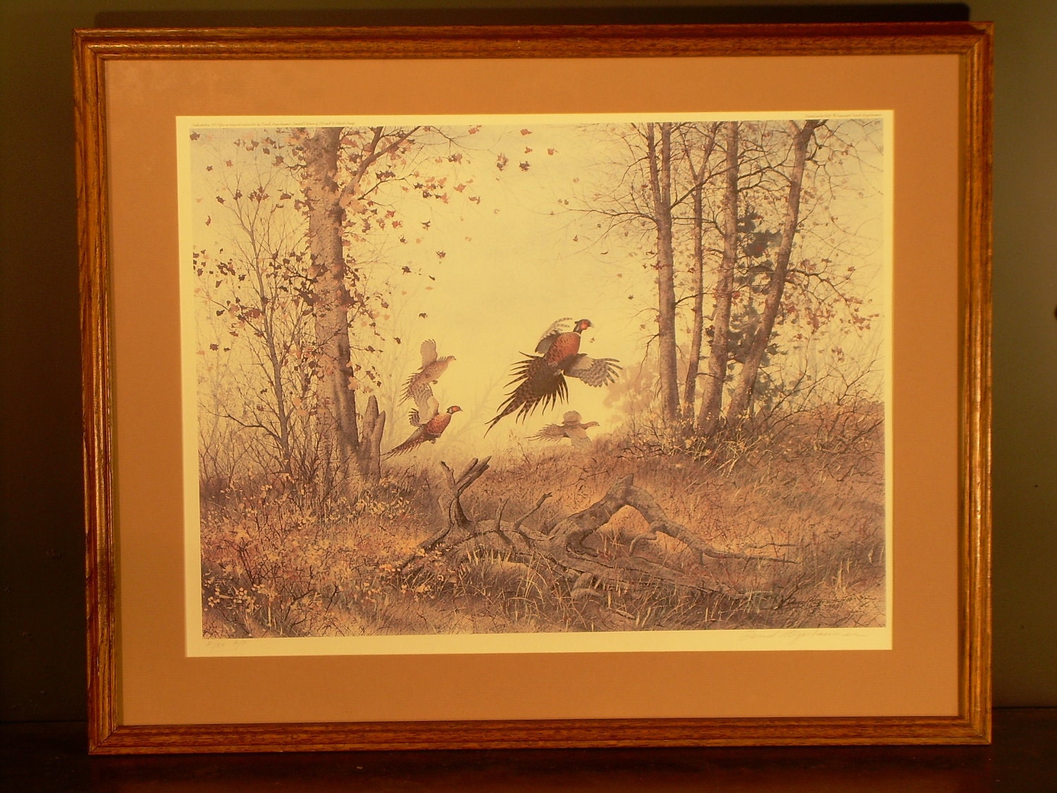 Watercolor by David Hagerbaumer signed artist proof of limited edition print of woodland pheasants.