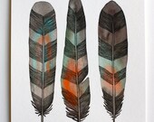 Watercolor Feather Painting - Modern Art - Archival Print - 8x10 Chevron Feathers