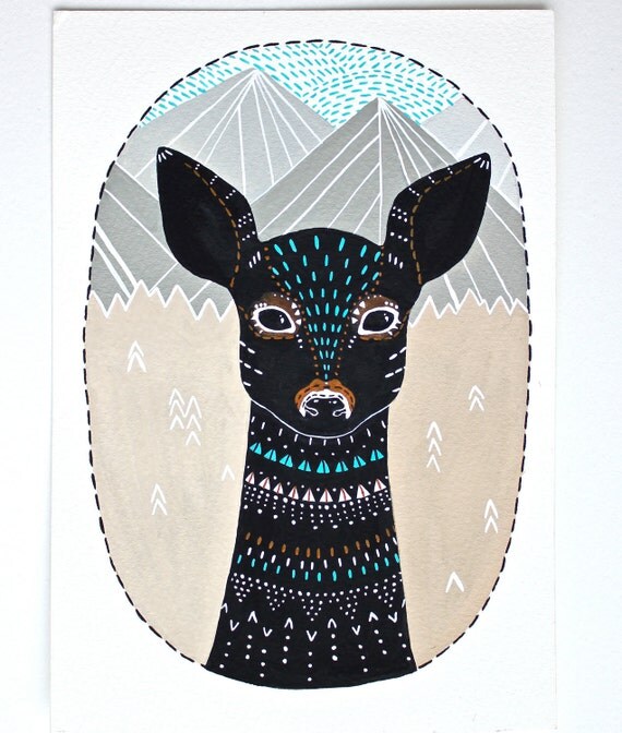 Deer Illustration Painting - Large Archival Print - Little Fawn Masika - Animal Illustrations by Marisa Redondo