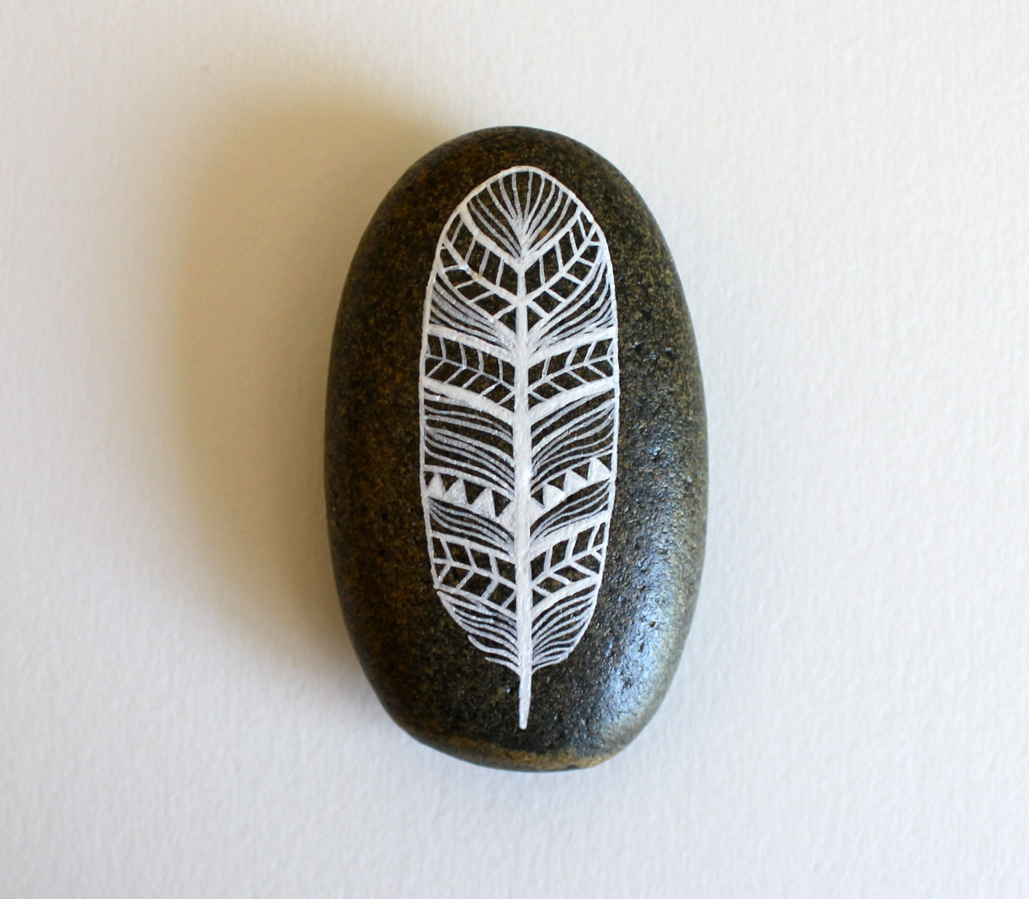 Painted Feather Stone - Handpainted Patterned Feather - River Luna
