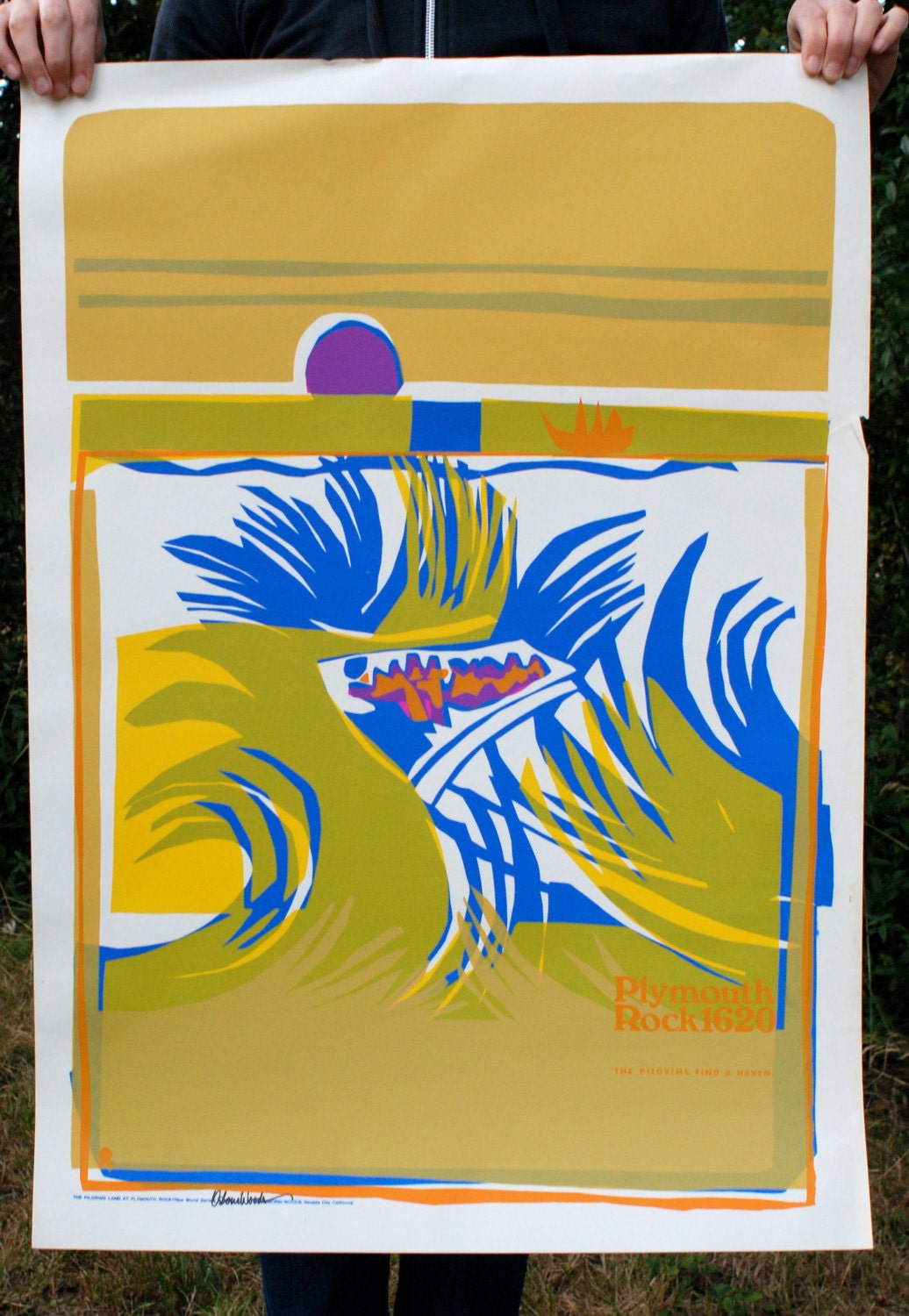 The Pilgrims Land at Plymouth Rock - UNSIGNED - part of the New World Series, Vintage 1967 poster by Osborn Woods