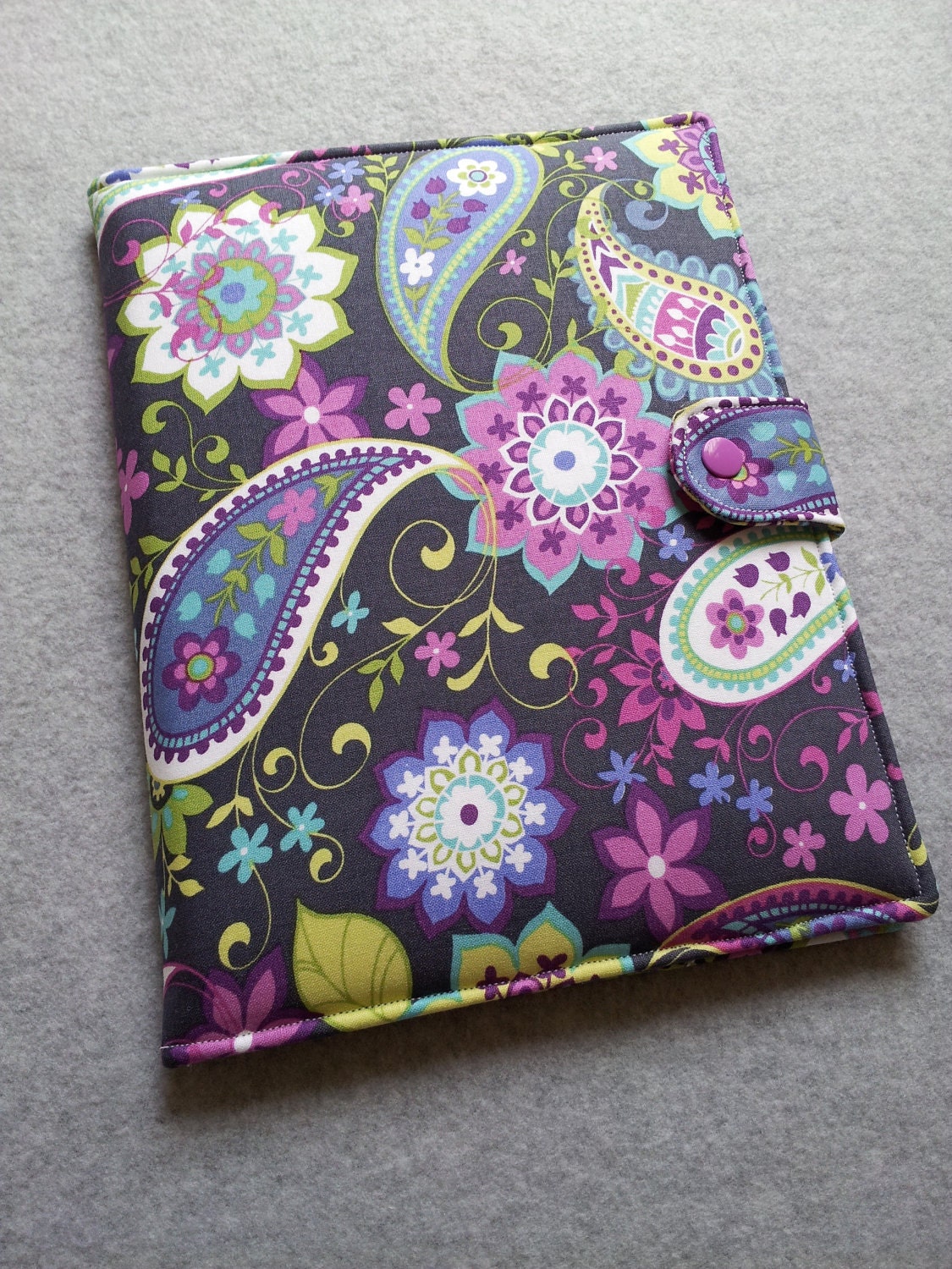 iPad 3 cover, iPad 2 Cover, or I pad (original) ,  Ipad case - Book style- Paisley Spree in Gray Michael Miller - Made to order