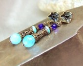 Blue Flower earrings studs. Antique style. Gift for her