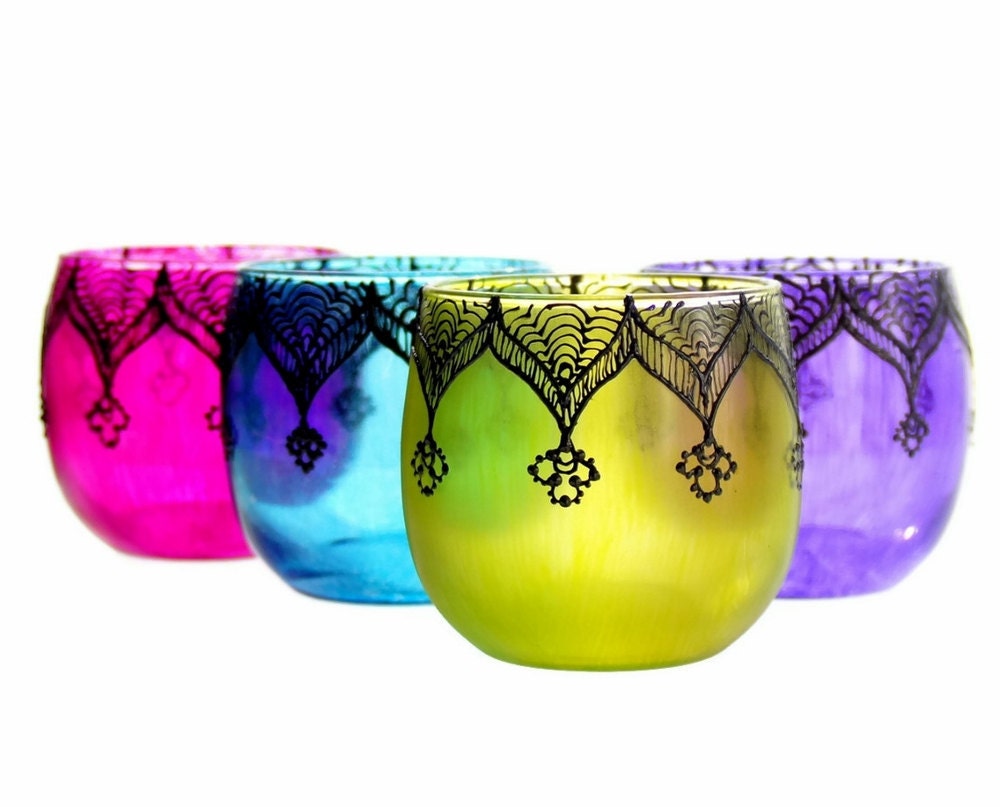 Moroccan Votive Holder with Canary Yellow Glass and Gunmetal Detailing