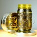 Hand Painted Mason Jar Lantern, Canary Yellow Tinted Glass with Black Accents
