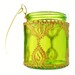 Hanging Candle Holder Inspired by Moroccan Lanterns, Lime Green Tinted Glass With Golden Accents