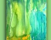 Abstract Acrylic Art GREEN MOTION Original Acrylic Abstract Fine Art  24x30X1.5 by Ora Birenbaum