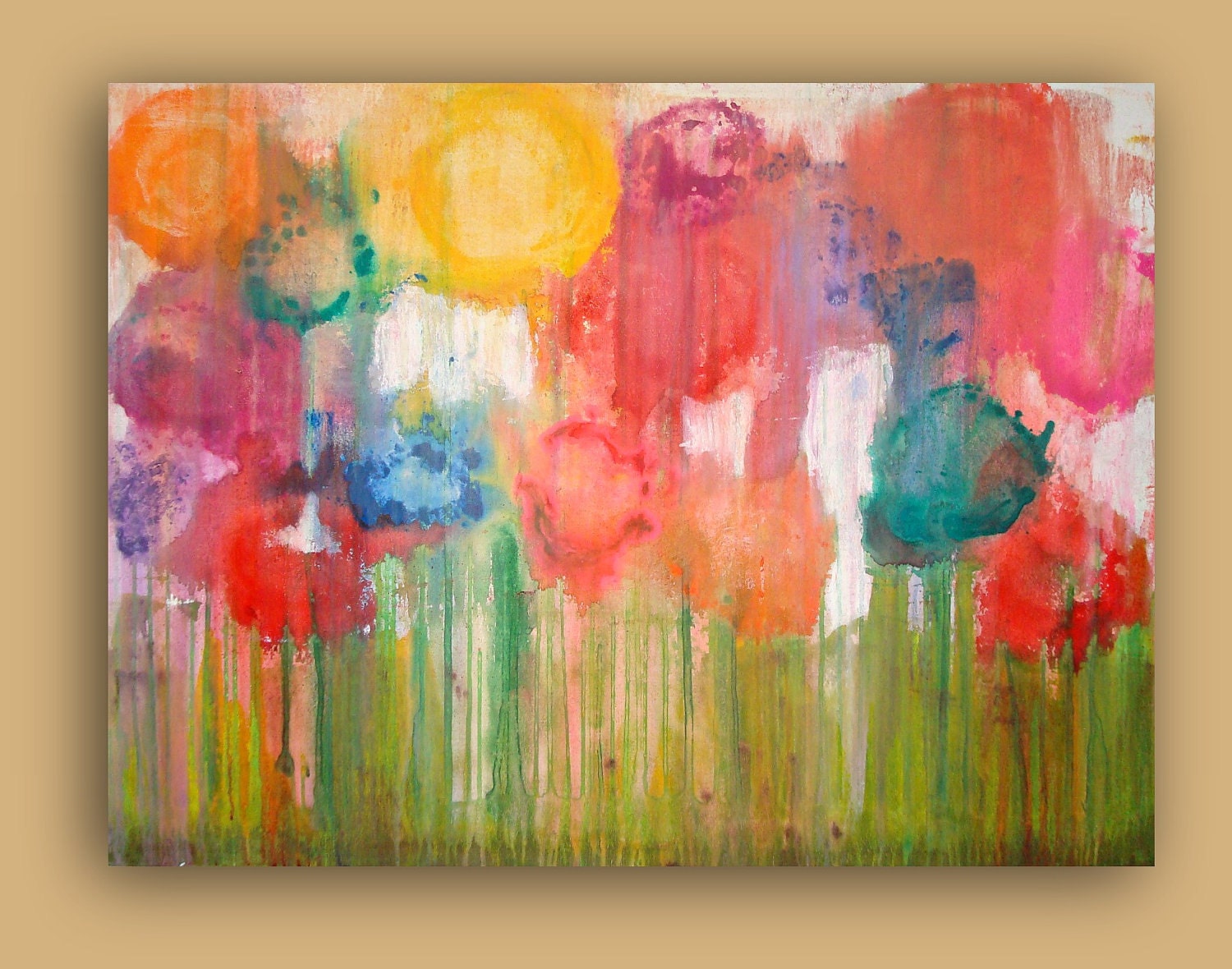RESERVED. FLOWER GARDEN. 30x40x1.5" Original Ora Birenbaum Acrylic Abstract Painting.
