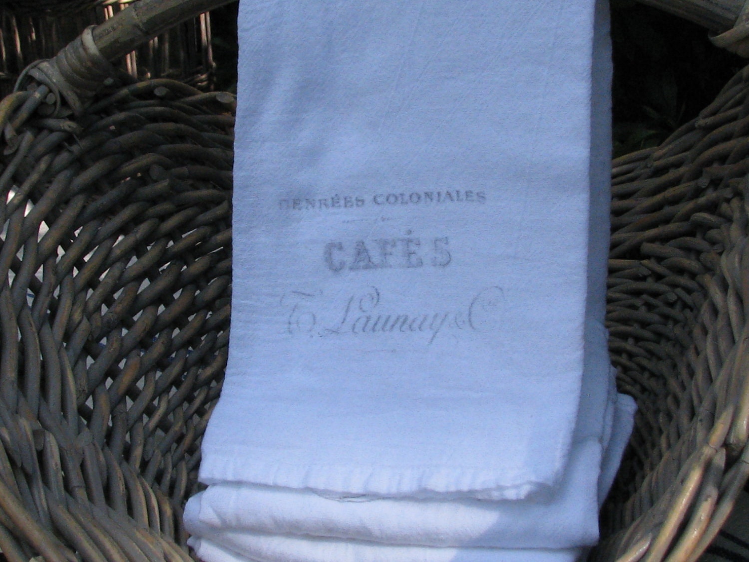 Vintage Flour Sack Tea Towel, French Cafe Advertisement, Cotton Tea Towel