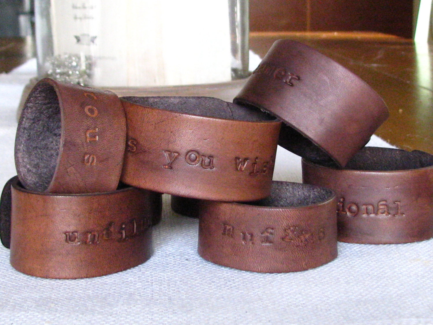 Hand Stamped Leather Cuff / Bracelet, CUSTOM IMPRINT