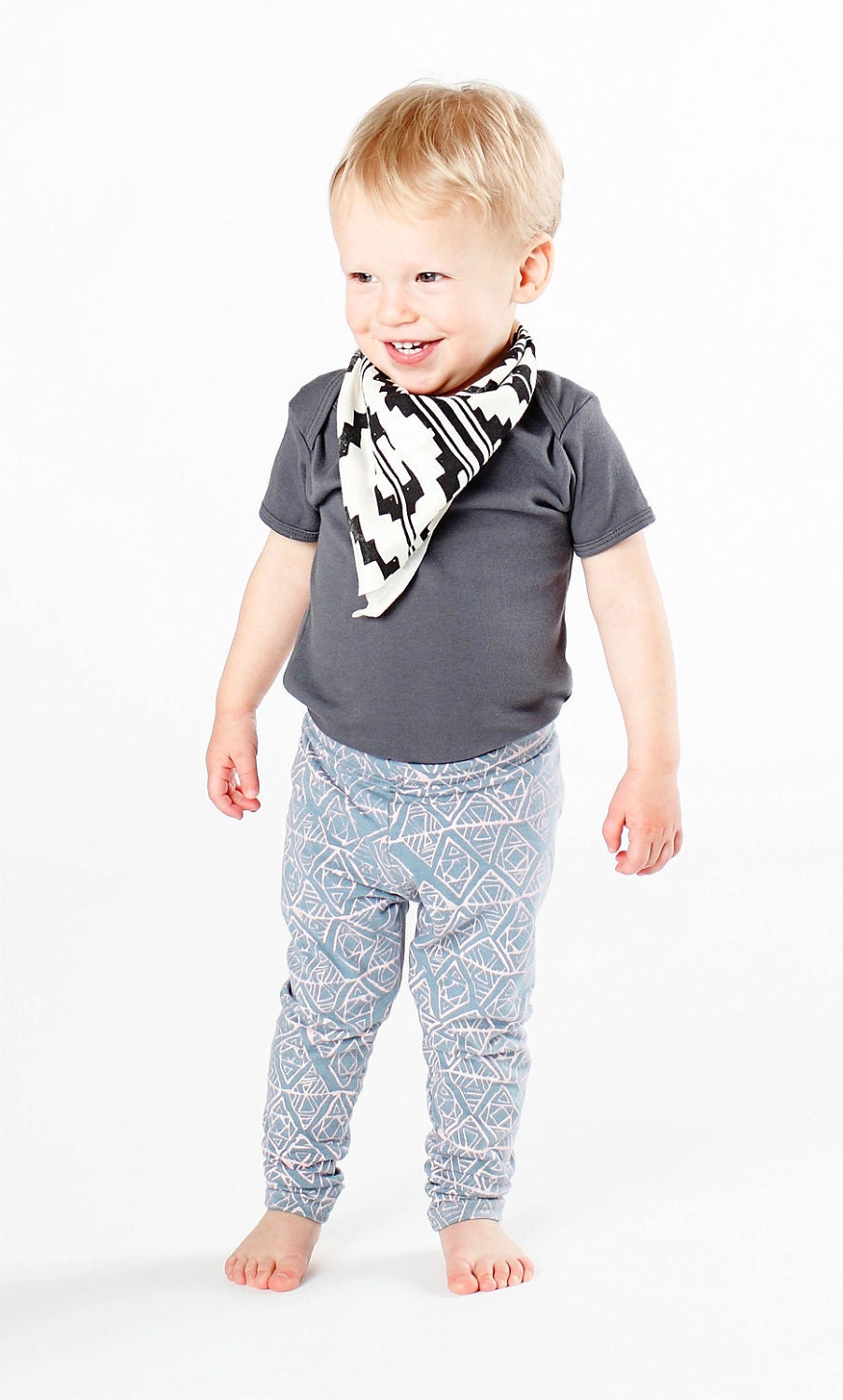 Hand Printed 'Geo' Leggings in Pale Pink on Slate
