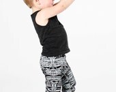 Hand Printed Leggings in white on black 'Masks' Print