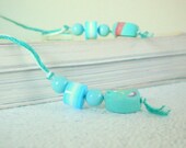 Aqua Seafoam Shame Beaded Book Thong - Glass, Plastic and Clay Beads on Double Thread