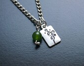 The Thinking Tree in Green Jade - Tree Necklace, Matte Metal Chain and Pendant, Green Jade Bead, Simple, Lovely, Whimsical Jewelry