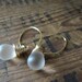 Wire Wrapped Matte White Teardrop Earrings, Gold Plated Ear Wires