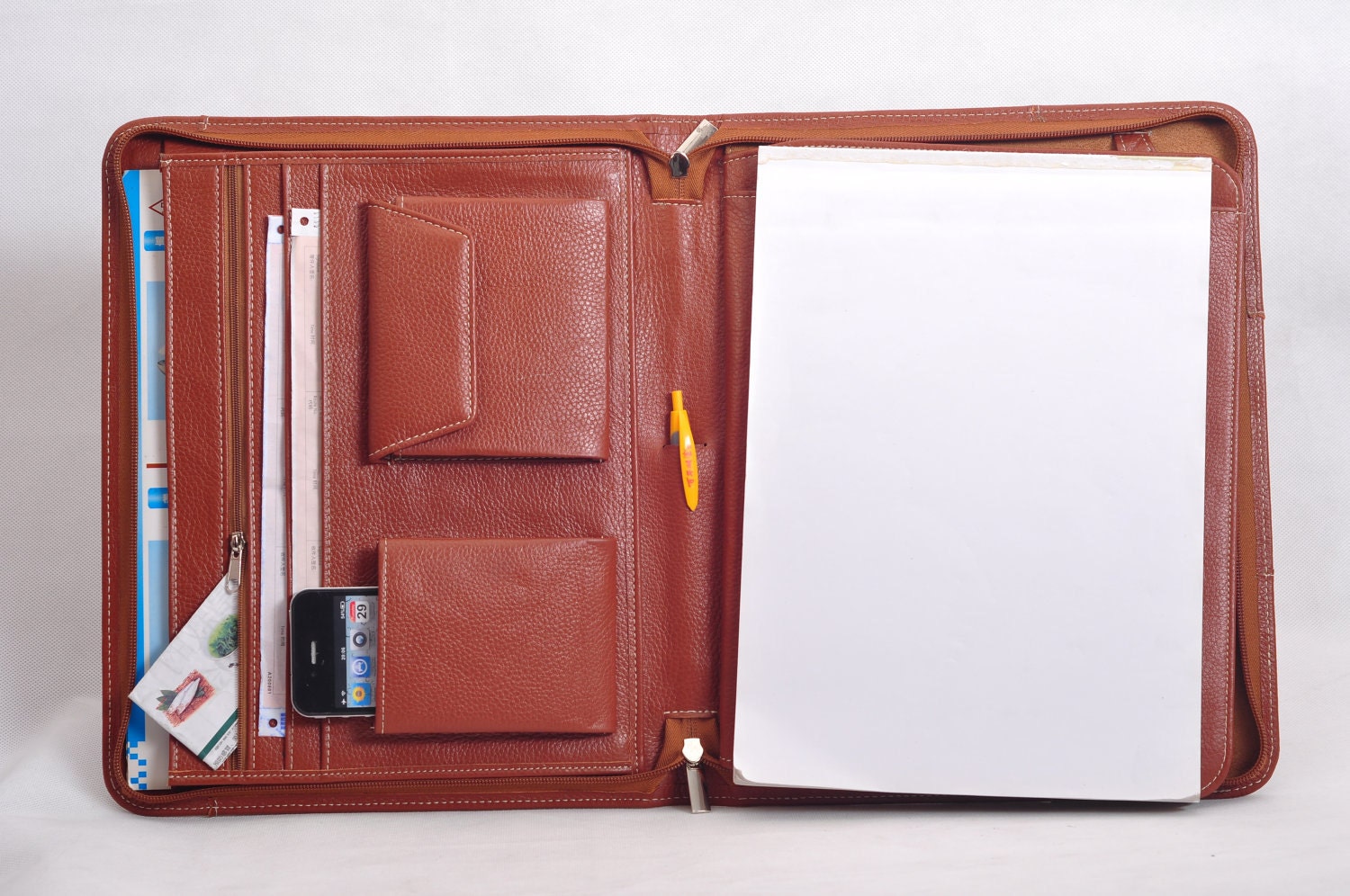 Top grain Multi-functional leather iPad case as your iPad portfolio for your iPad 1 and iPad 2 in Brown