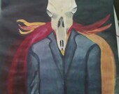 Original Scifi Cow Skull Painting