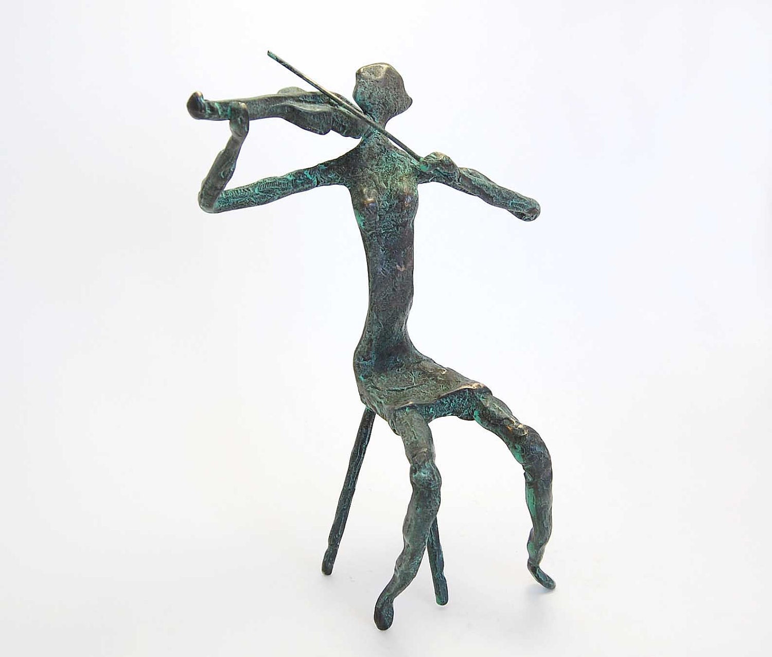 Violin player bronze sculpture verdigris patina musical art decor