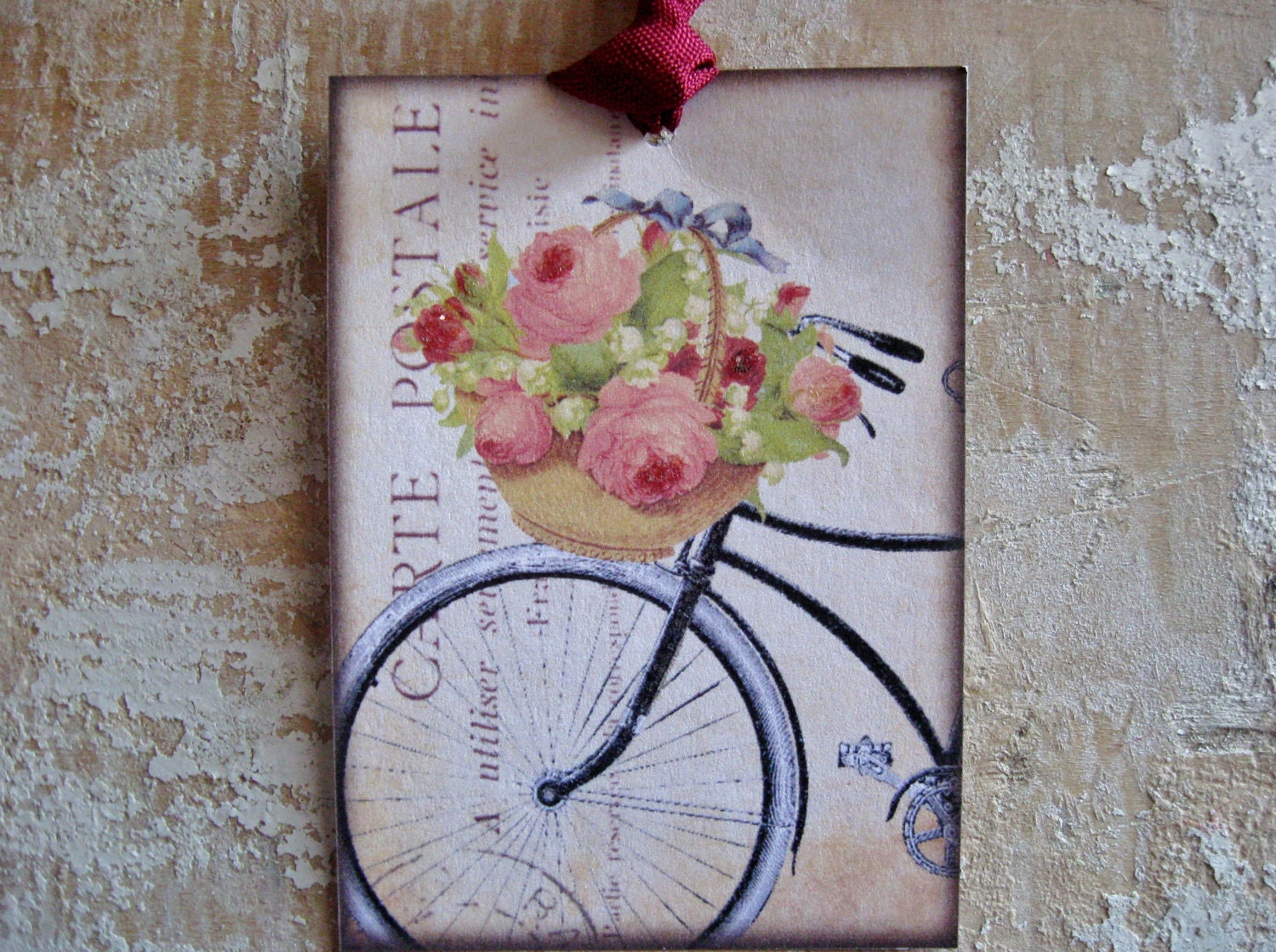 Gift Tag, Bicycle, Flowers, French Country, French