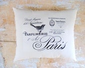 French Bird Pillow, Perfume, Paris, French Script, French Country Decor, Cottage Decor, Home Decor, Decorative Pillows