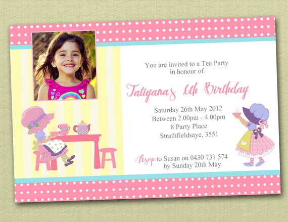 Photo Personalised Tea Party Birthday Invitations - You Print Il_570xn