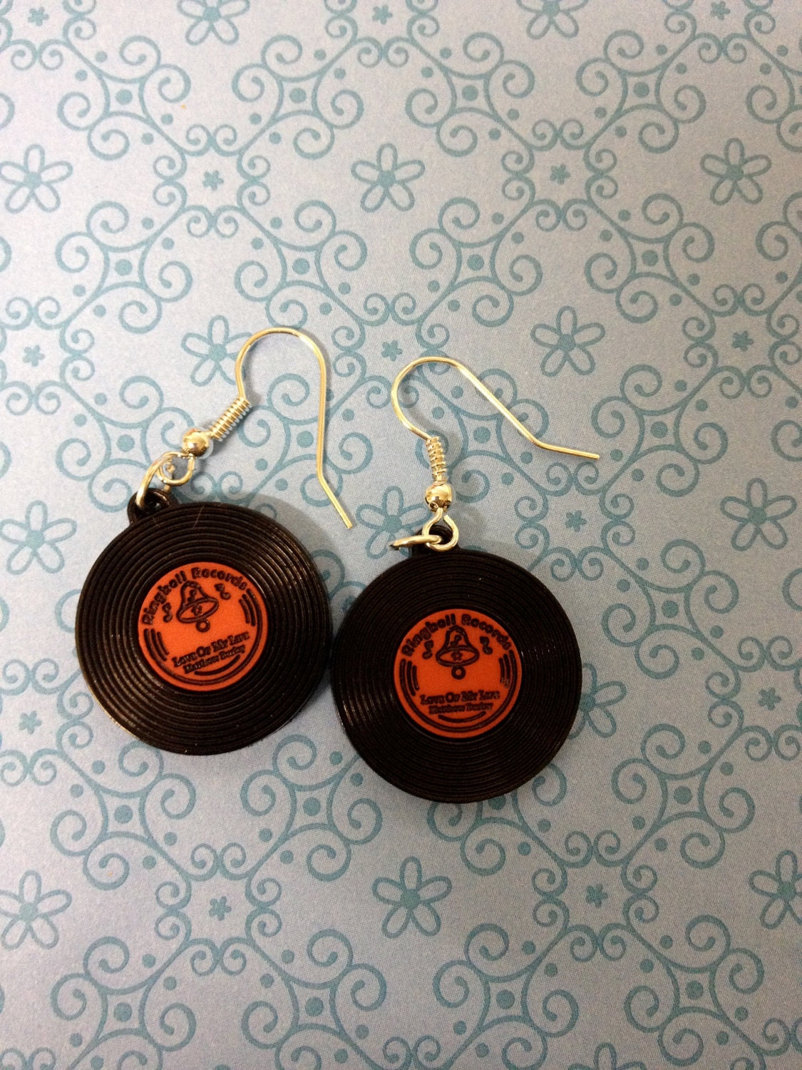 Red Vintage Style Vinyl Record Earrings Rockabilly