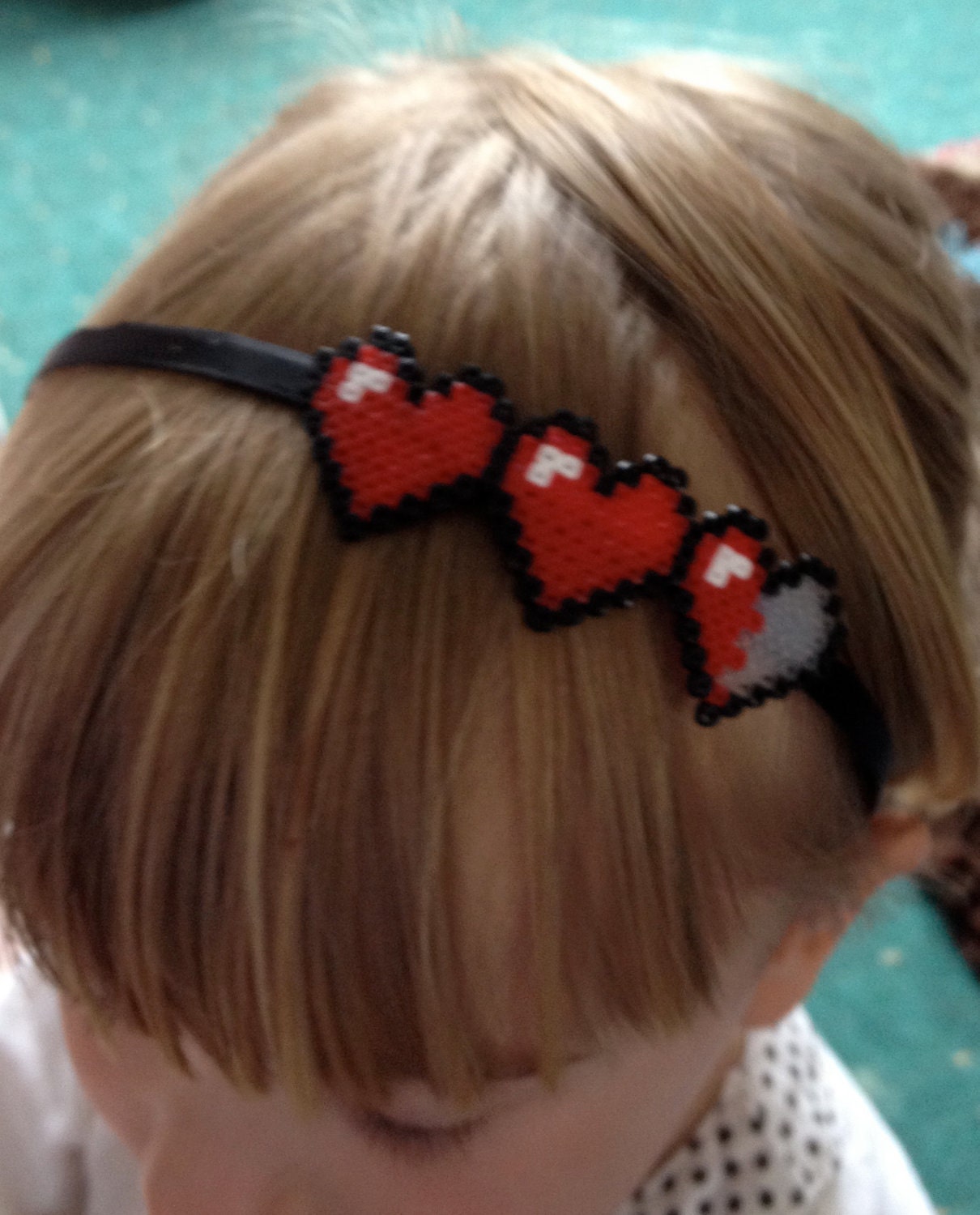 Ribbon Covered Mini Hama Bead Pink Health Bar 8 Bit Pixel Geek Headband