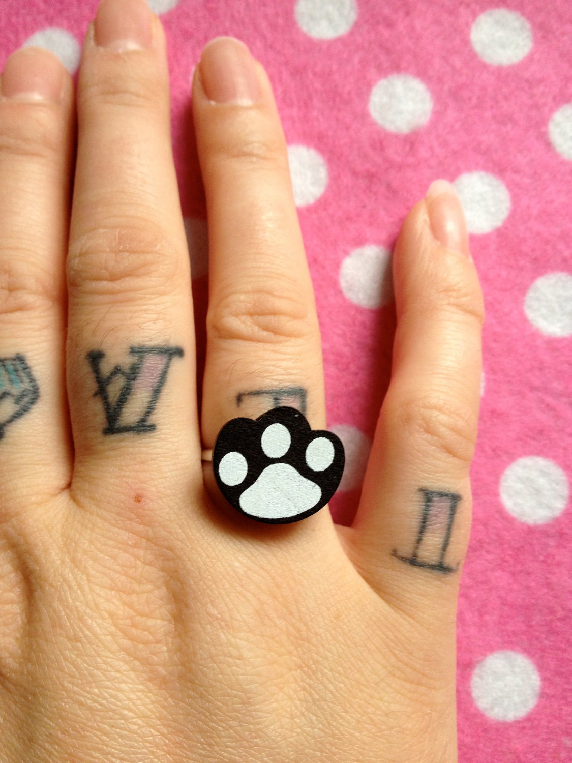 Cute Tiny Pawprint Upcycled Button Ring