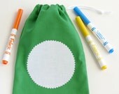 Art Birthday Party Favors / Color Your Own Fabric Goodie Bags / 5 Green Goody Bags / Cloth Treat Bags / 6.25 x 9.5 inches