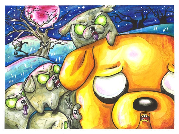 Adventure Time Art, Finn and Jake, Zombies -- Art Print Giclee