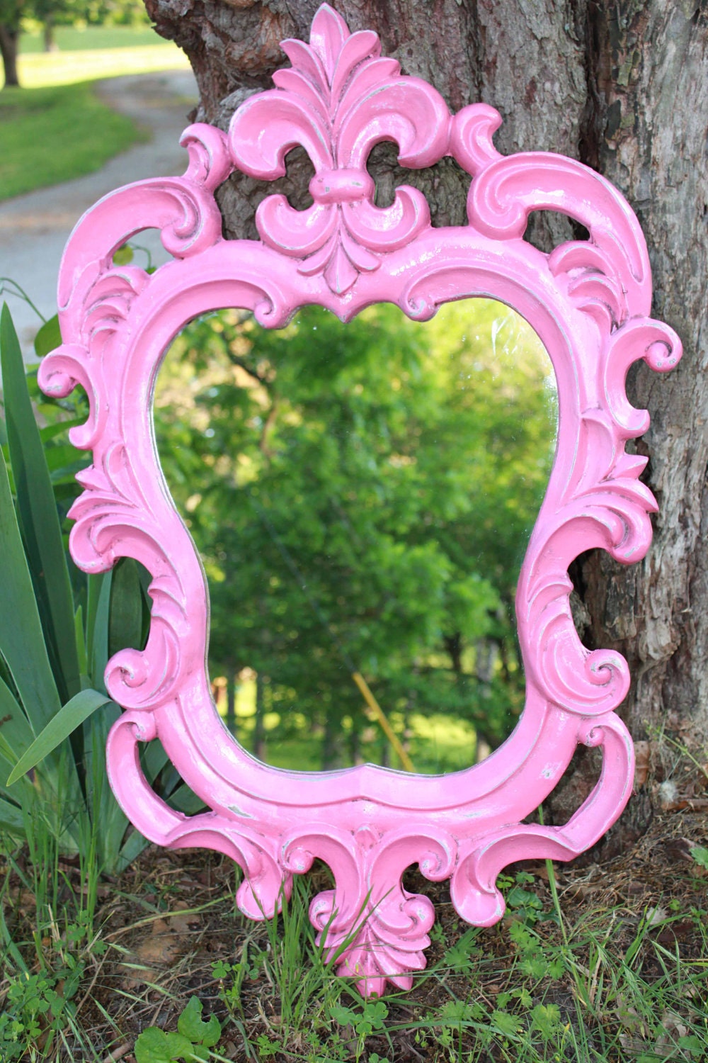 RESERVED - SALE - Hot Pink Ornate Mirror // Hollywood Regency Home Decor // Shabby chic // pretty in pink
