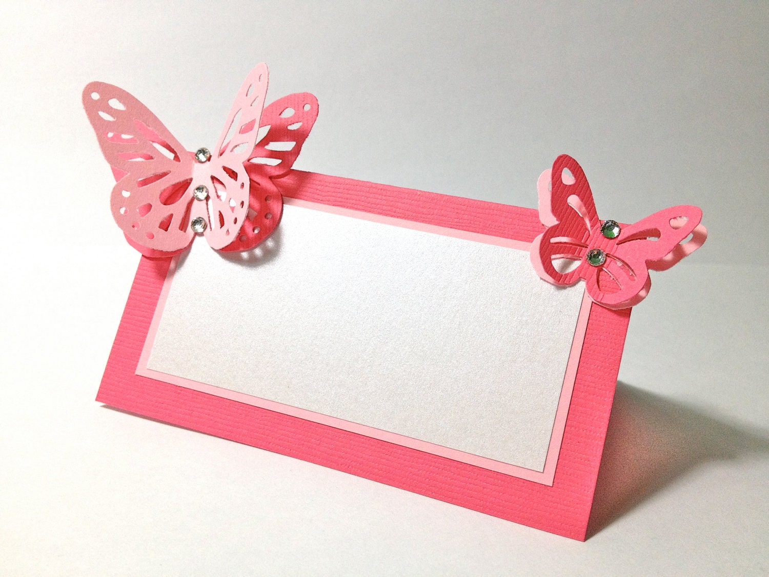 Escort Place Table Name Card for Calligraphy Pearl Paper, Swarovski Crystals and Butterfly - for Wedding or any other party or shower