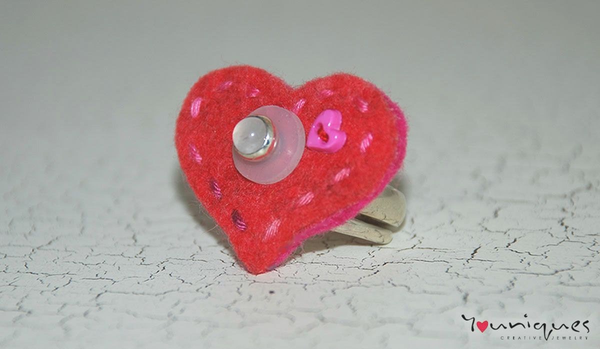 HEART RING - Wool Felt Heart Ring - Reversible Rings: Tomato Red & Fuchsia - HANDMADE Rings - Valentines Rings - Adjustable Rings - Rings