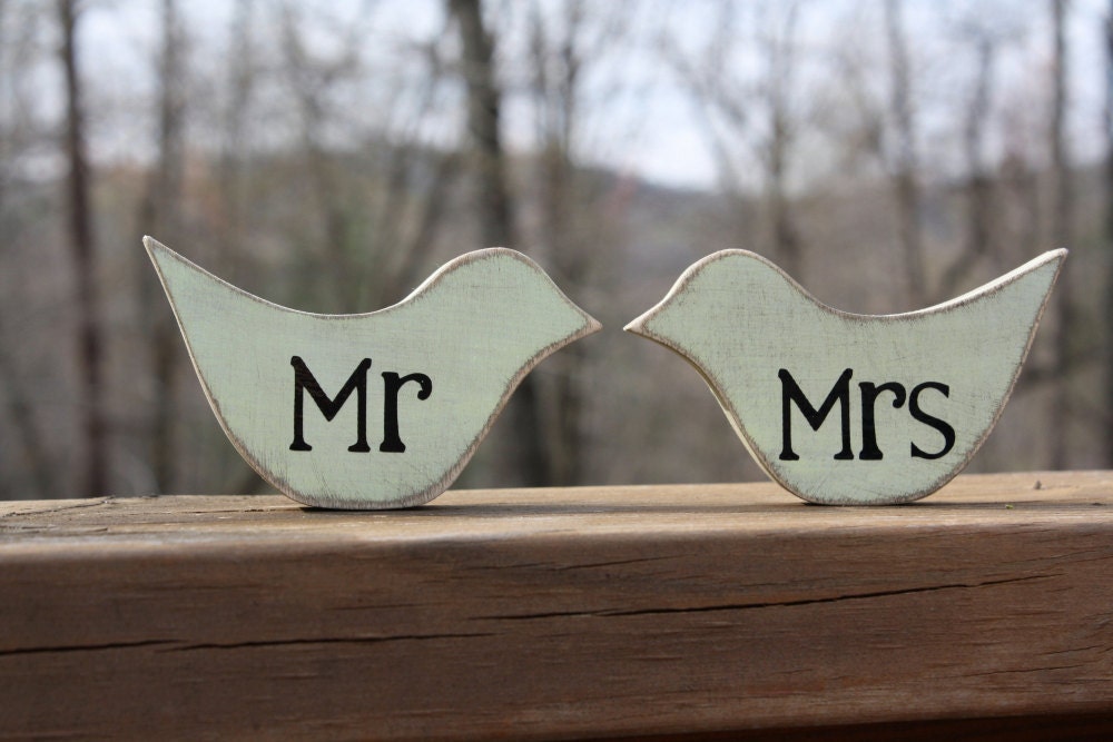Wooden wood Bird, mr and mrs, custom, love birds, Shelf, shower favors, wedding, nursery decor, home decor, spring decor