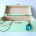 Mint green jewelry box, rose design.