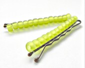Beaded Bobby Pins: frosted green glass hand beaded bobby pins for hair, gifts for her, hair accessories, girls, women