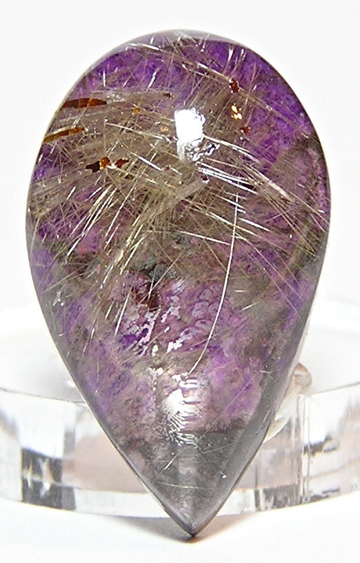 Rutilated Quartz on Sugilite Backer 22 carats 1 inch
