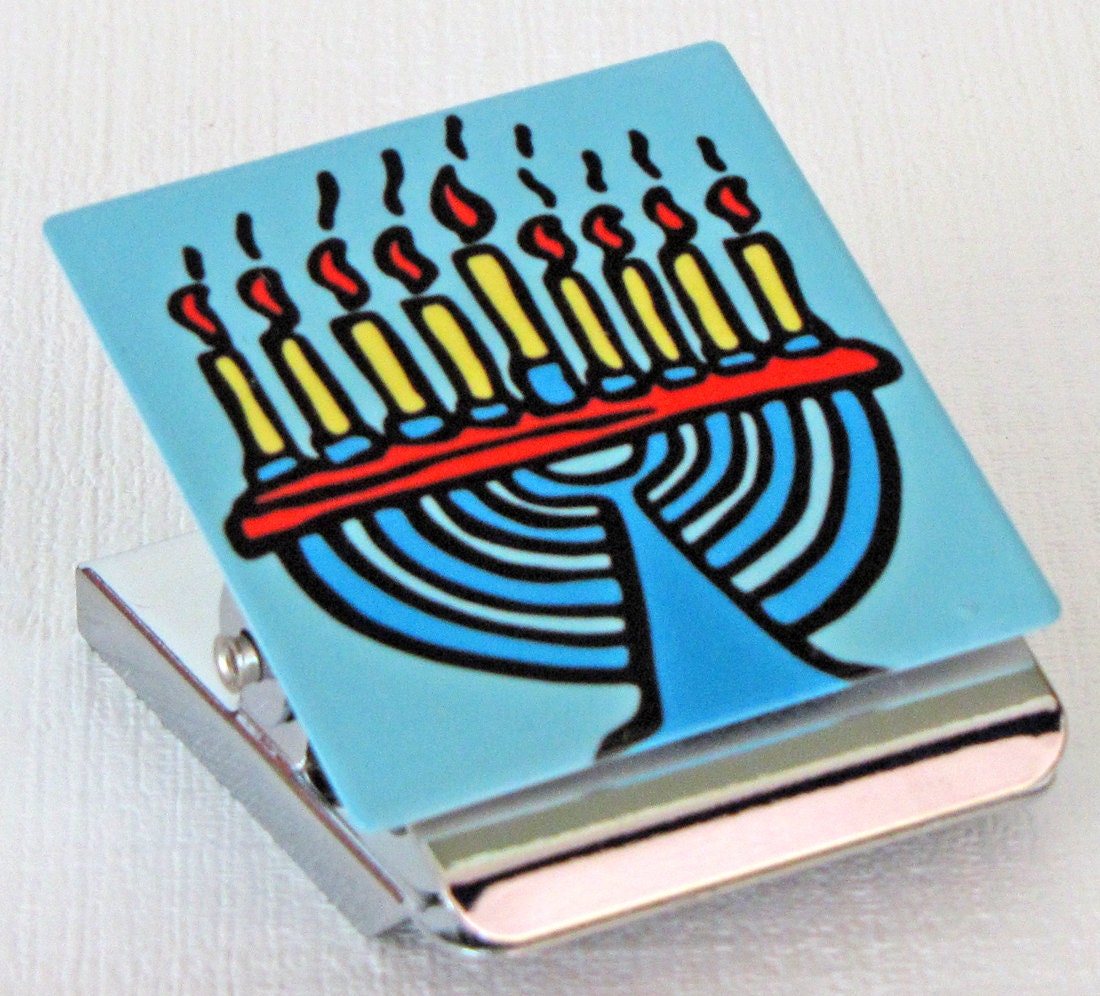 Menorah - Judaica - Hanukkah Metal Clip Magnet