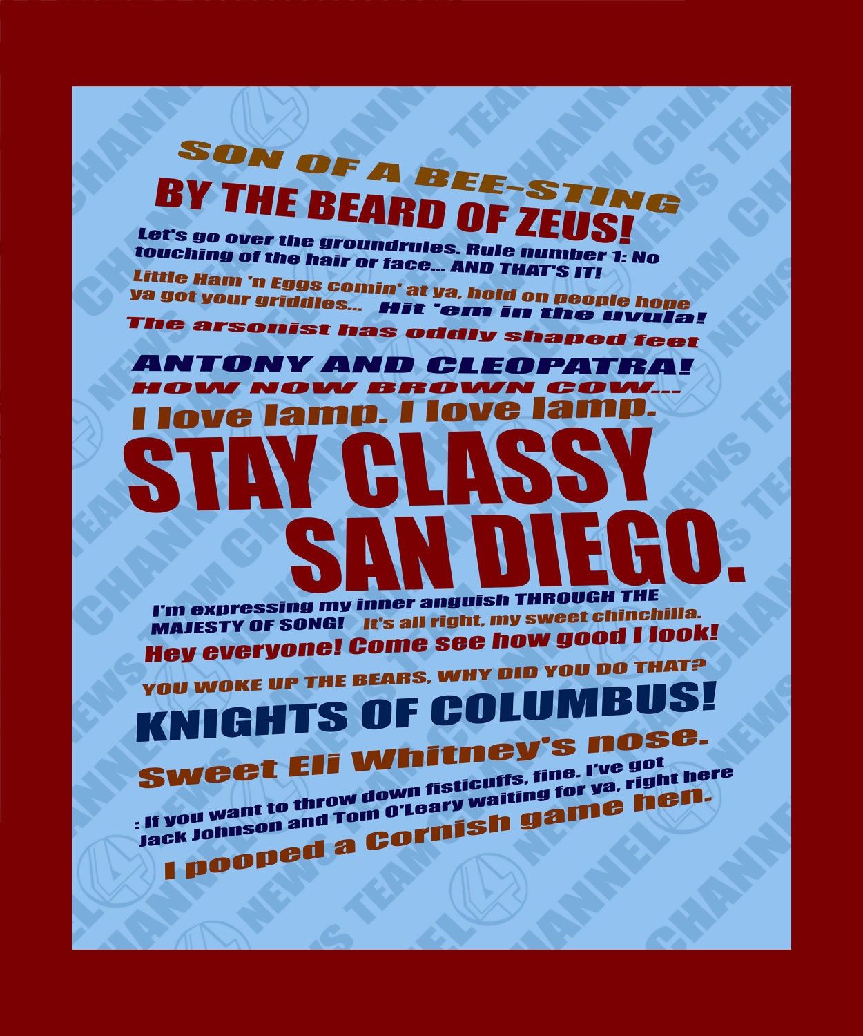 anchor man the legend of ron burgandy... quote poster...12x15.... geek humor will ferrell comedy